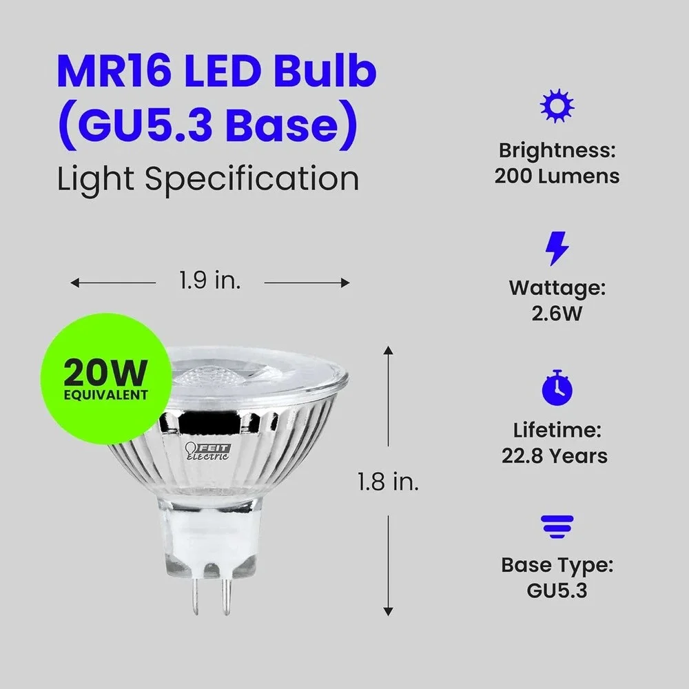 Pack of 6 Feit Electric BPBAB/930CA/6 20W EQ‎ DM MR16 LED Light Bulb